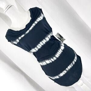 NWT! INC! BLACK & WHITE TYE-DYED SEQUIN TRIMMED DRAPEY NECK TOP, SHIRT! SZ XL